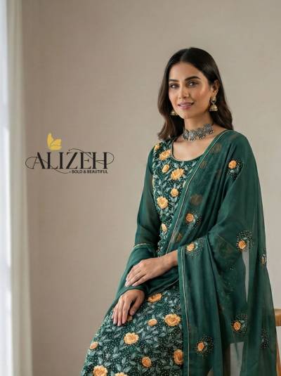 DN 7054 TO 7057  ALIZEH DESIGNER GEOEGETTE SALWAR SUIT WHOLESALER IN INDIA 